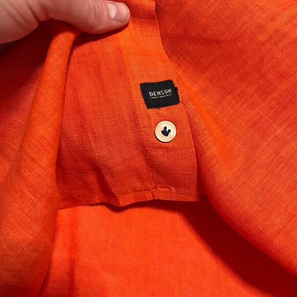 Benson New York Men's Bright size large 100% linen button down collared shirt - Picture 5 of 8